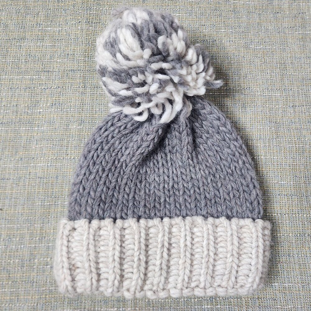 Gelso Bianco Womens Gray White Chunky Knit Acrylic Wool Beanie Pom Pom OS